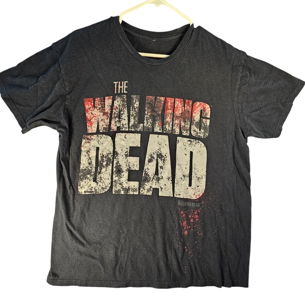 The Walking Dead AMC Graphic T-Shirt Charcoal Black Blood Splatter Men's Large
